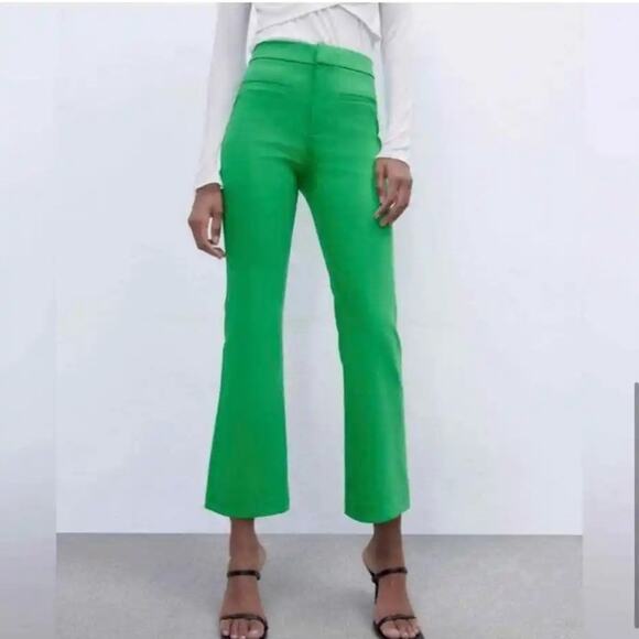 ZARA Green High Waist Crop Pants Size M NWOT - Picture 1 of 5